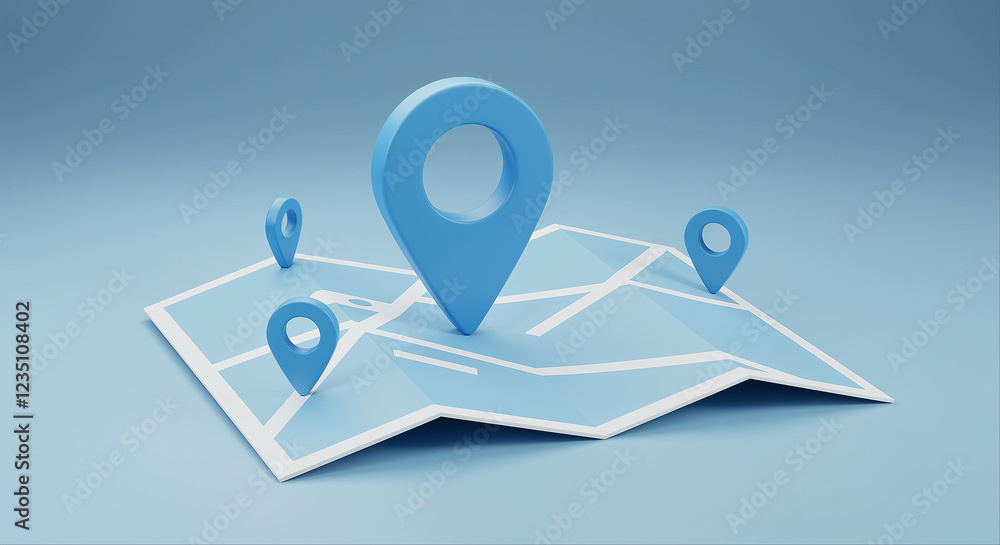 Poster map with location pins on a digital map. location pins on a map with white lines