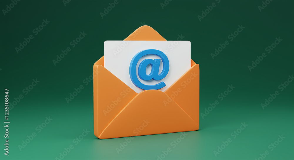 Poster envelope with email symbol inside. orange envelope with email sign. email symbol in envelope