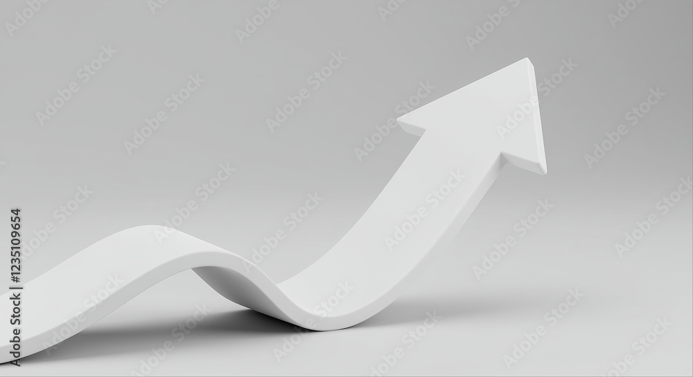 Poster white arrow pointing upward showing an upward trend. white arrow moving up on a white background