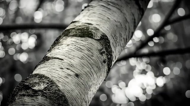 Close-up of a birch tree trunk highlighting its unique texture and patterns in a forest setting during daytime