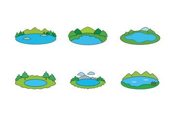 Lake Icons Set, cartoon style