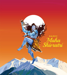 happy maha shivratri greeting card with lord shiva silhouette vector (Translation of Maha Shivratri is The Great Night of Lord Shiva)