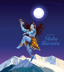Lord Shiva thandav dance position, Indian God with happy Maha Shivratri or Mahashivratri. vector illustration design. 