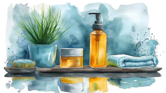 A serene watercolor illustration perfect for self-care themed projects, depicting calming imagery for relaxation and well-being.