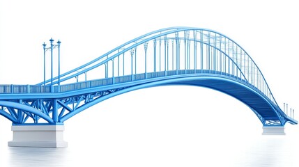 Fototapeta premium Beautiful Blue Bridge Over Water - A stunning blue bridge with an elegant design over calm water, featuring architectural details and a solid aesthetic.