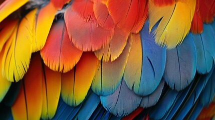 Fototapeta premium Close-Up of Vibrant Parrot Feathers in Detail