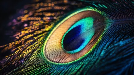 Obraz premium Close-Up of a Vibrant Peacock Feather in Detail