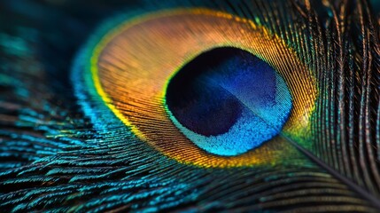 Fototapeta premium Close-Up of a Vibrant Peacock Feather in Detail