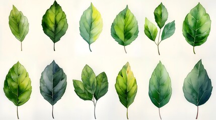 Fototapeta premium Expressive Watercolor Painting of Lush Green Leaves Perfect for Botanical Illustrations, Nature-themed Designs, and Eco-friendly Branding Projects.