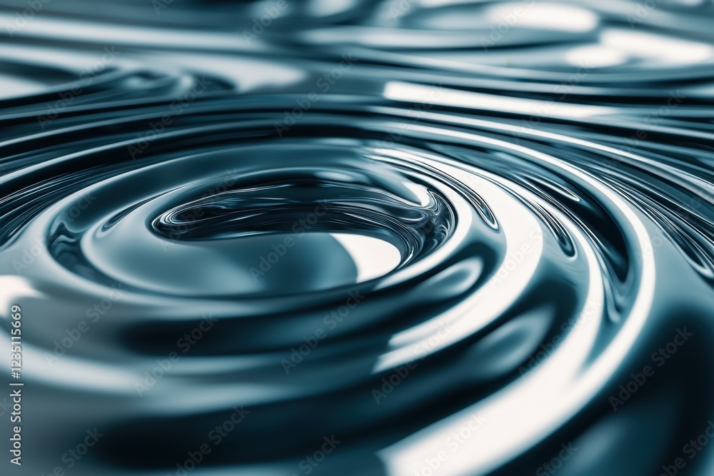 Poster swirling metallic patterns in blue liquid create a mesmerizing visual effect