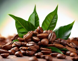 Obraz premium una mezcla de granos de cafe tostados con hojas de té e infusión