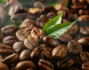 una mezcla de granos de cafe tostados con hojas de t&eacute; e infusi&oacute;n