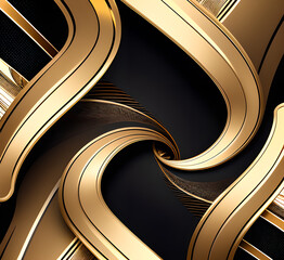 Illustration of abstract black background with long golden stripes in .Luxurious, Gold, Glistening texture. A Golden surface for Liquid, Opulent Backgrounds.generative ai