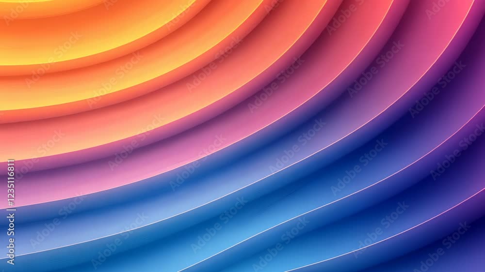 Poster colorful sound waves abstract background with gradient lines pulsating in warm tones of orange pink 