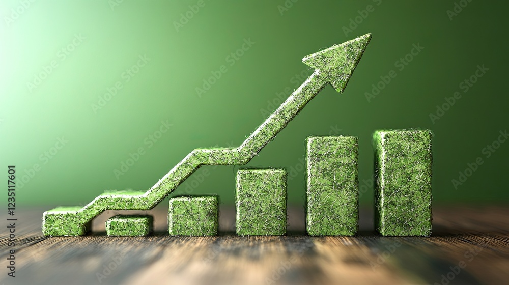 Poster widescreen abstract financial graph including a stock market bar chart and an upward line arrow agai