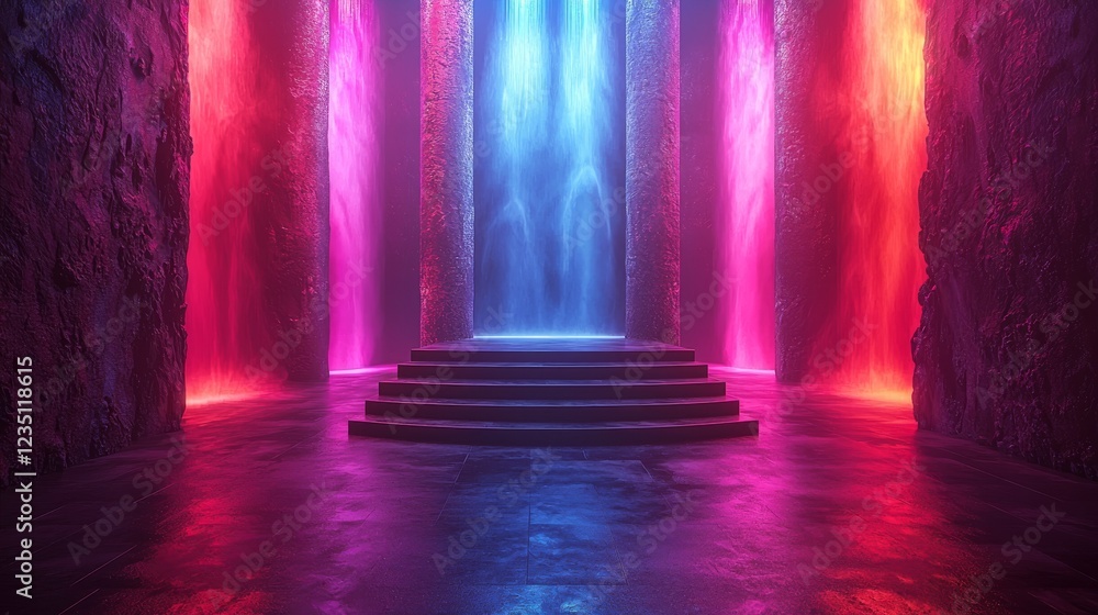 Poster 3d render of abstract neon lines isolated on a black background, showcasing the ultraviolet spectrum