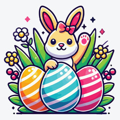Happy easter rabbit eggs day icon stock illustration