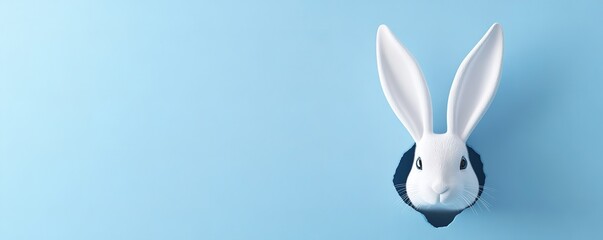 White rabbit ear on pastel blue background. Easter day. 3d rendering