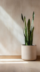 Modern interior with snake plant in sunlit corner for home decor inspiration