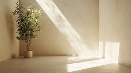 A minimalist, light-filled room with a simple and clean interior design