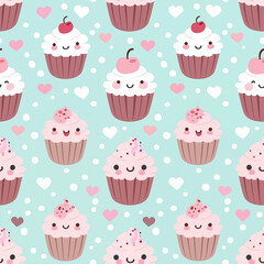 Cute Cupcake Seamless Pattern 