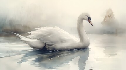 Obraz premium Elegant Swan Watercolor Illustration Perfect for Wedding Invitations, Stationery, and Nature-themed Designs.