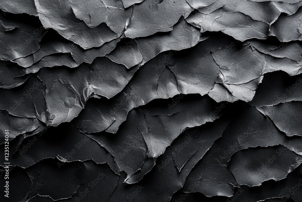 Poster textured black paper with intricate folds and creases provides a striking background. this versatile