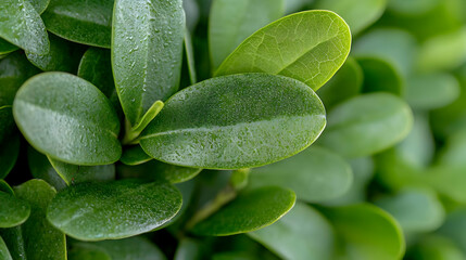 Naklejka premium Lush green leaves, close-up, garden background, nature texture