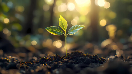 Green Energy Awakening: A Vibrant Seedling Emerging from Rich Soil