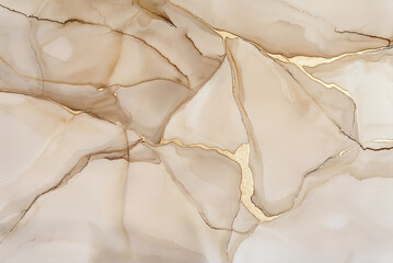 A beautiful abstract artwork with fluid shapes in beige, grey and gold in style of alcohol ink painting. The background with liquid forms, watercolor blur and detailed texture.