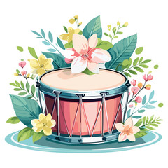 Art & Illustration - Drums with flowers vintage -  Bateria instrumento musical com flores