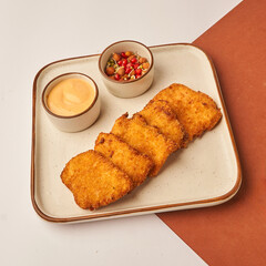 fish and chips with sauce for restaurant menu