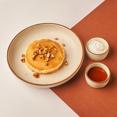 Decadent Pecan Pancake Stack for restaurant menu
