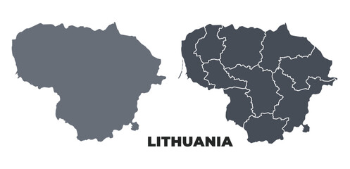 Lithuania grey political map simple flat illustration set
