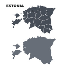 Estonia grey political map simple flat illustration set