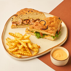 sandwich and fries for restaurant menu
