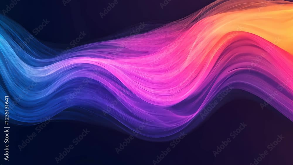Poster abstract multicolored glowing curved waves on dark background with soft gradient and vibrant color b