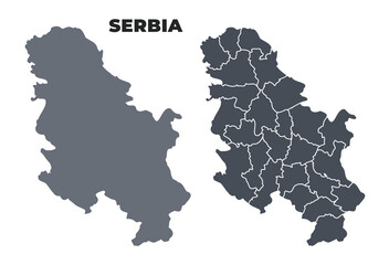 Serbia grey political map simple flat illustration set