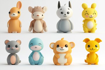 Fototapeta premium Set of cute 3D cartoon animals.