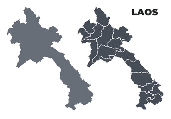 Laos grey political map simple flat illustration set