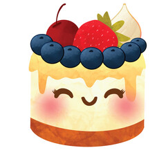 Cute sweet food dessert, kawaii style with smiling face and pink cheeks for sweet design, cute cake vector illustration with plain background 