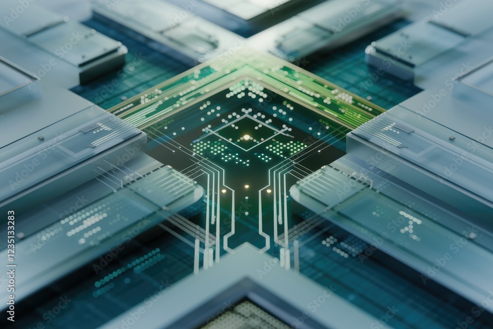 Poster abstract digital circuit board illustration, showcasing intricate technological design and connectio