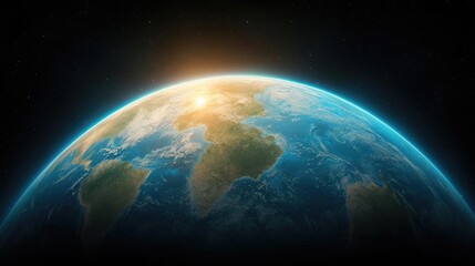 Fototapeta premium Sunrise over Earth, space background, global view, environmental awareness