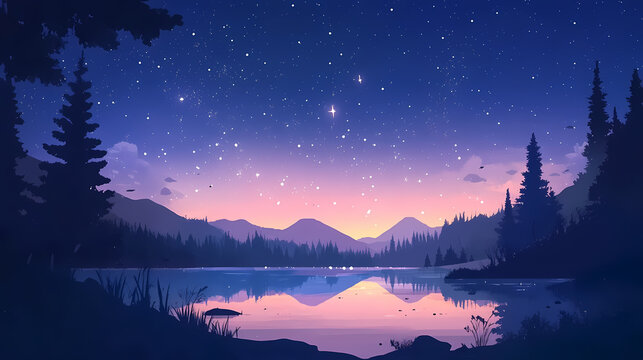 A peaceful night sky with stars shining brightly, creating a vast and breathtaking celestial scene that captures the essence of wonder and calm. Celestial Glow. Illustration