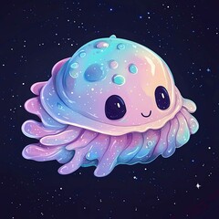 Cute jellyfish with a smile floating in vibrant cosmic space