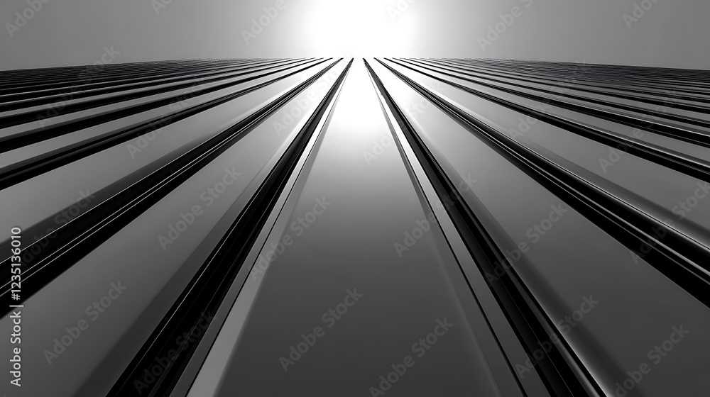 Poster abstract grayscale image of converging metallic lines