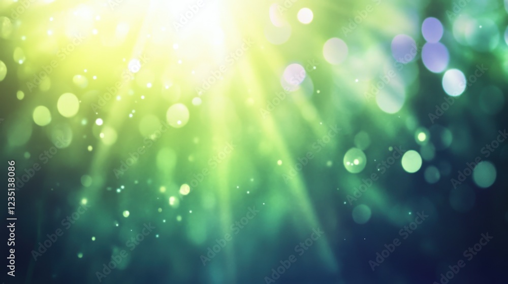 Poster abstract green bokeh background with light rays