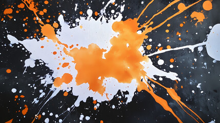 Close-up of an orange and white watercolor splatter on a dark surface, splash effect, abstract expressionism. Abstract Expressionism. Illustration