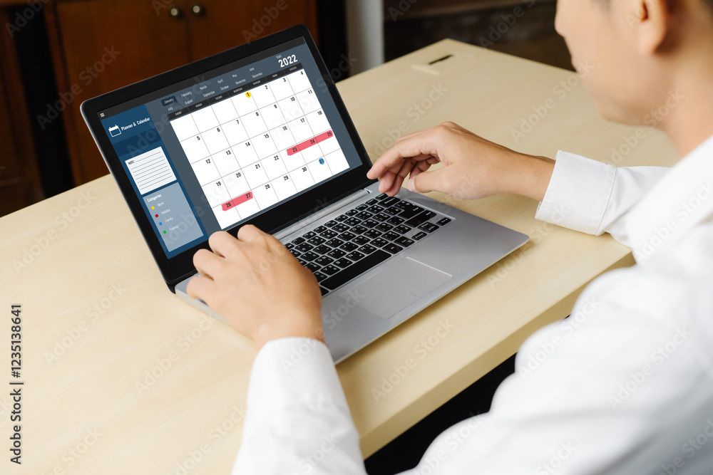 Poster calendar on computer software application for modish schedule planning for personal organizer and on