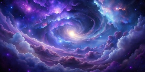 Cosmic nebula background with swirly purple clouds and stars, interstellar, galaxy background, galaxy